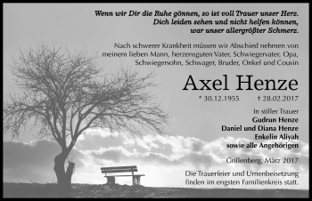 Traueranzeige von Axel Henze von Mitteldeutsche Zeitung Sangerhausen