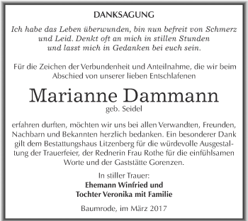 Traueranzeige von Marianne Dammann von Super Sonntag SGH Mansf. Land