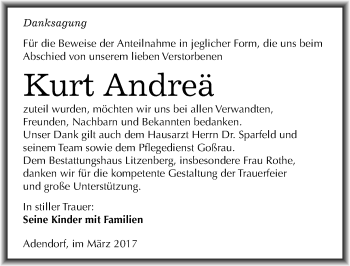 Traueranzeige von Kurt Andreä von Mitteldeutsche Zeitung Mansfelder Land