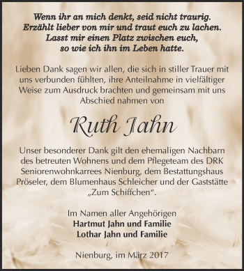 Traueranzeige von Ruth Jahn von Super Sonntag Bernburg
