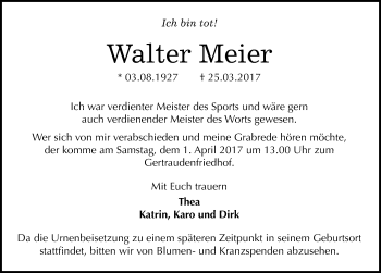 Traueranzeige von Walter Meier von Mitteldeutsche Zeitung Halle/Saalkreis