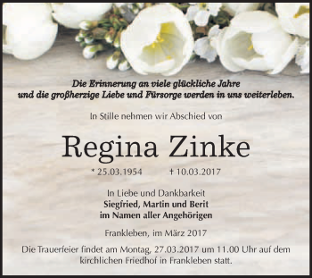 Traueranzeige von Regina Zinke von Super Sonntag Halle