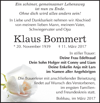 Traueranzeige von Klaus Bommert von Mitteldeutsche Zeitung Bitterfeld