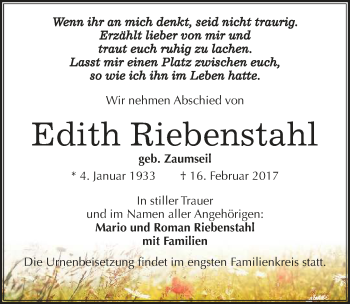 Traueranzeige von Edith Riebenstahl von Mitteldeutsche Zeitung Halle/Saalkreis