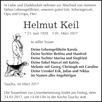 Traueranzeige von Helmut Keil von WVG - Wochenspiegel NMB / WSF / ZTZ