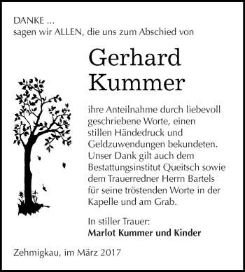 Traueranzeige von Gerhard Kummer von WVG - Wochenspiegel Dessau / Köthen