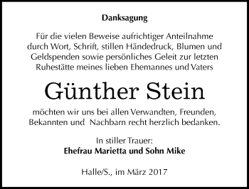 Traueranzeige von Günther Stein von Mitteldeutsche Zeitung Halle/Saalkreis