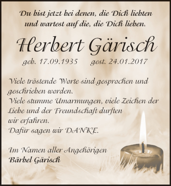 Traueranzeige von Herbert Gärisch von Mitteldeutsche Zeitung Bernburg