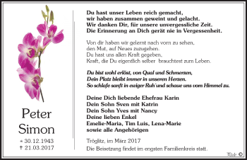 Traueranzeige von Peter Simon von Mitteldeutsche Zeitung Zeitz