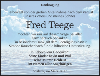 Traueranzeige von Fred Teege von Mitteldeutsche Zeitung Naumburg/Nebra