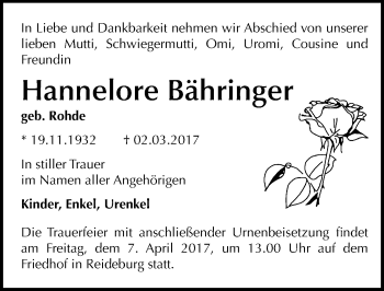 Traueranzeige von Hannelore Bähringer von Mitteldeutsche Zeitung Halle/Saalkreis