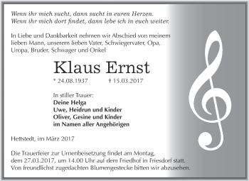 Traueranzeige von Klaus Ernst von Super Sonntag SGH Mansf. Land