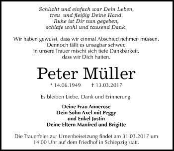 Traueranzeige von Peter Müller von Mitteldeutsche Zeitung Halle/Saalkreis