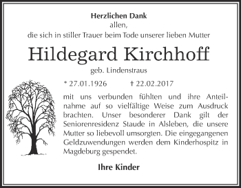 Traueranzeige von Hildegard Kirchhoff von Super Sonntag Bernburg
