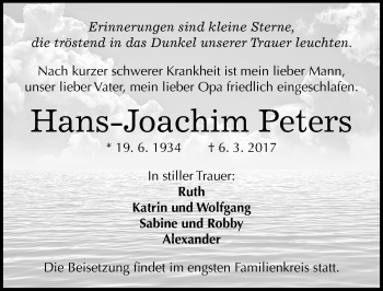 Traueranzeige von Hans-Joachim Peters von Mitteldeutsche Zeitung Halle/Saalkreis