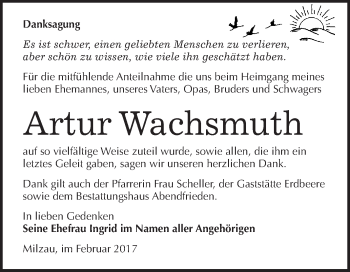 Traueranzeige von Artur Wachsmuth von Super Sonntag Halle