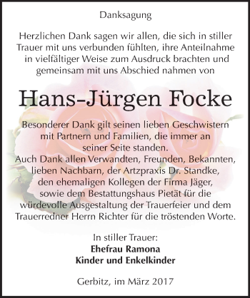 Traueranzeige von Hans Jürgen Focke von Mitteldeutsche Zeitung Bernburg