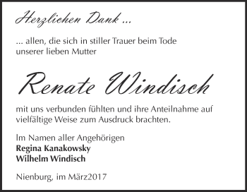 Traueranzeige von Renate Windisch von Super Sonntag Bernburg