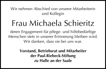 Traueranzeige von Michaela Schieritz von Mitteldeutsche Zeitung Halle/Saalkreis