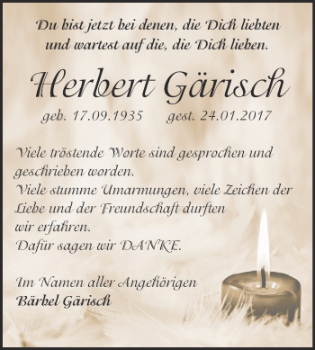 Traueranzeige von Herbert Gärisch von Super Sonntag Bernburg