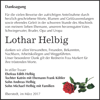 Traueranzeige von Lothar Helbig von Super Sonntag Bernburg