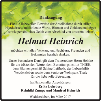 Traueranzeige von Helmut Heinrich von Super Sonntag Quedlinburg