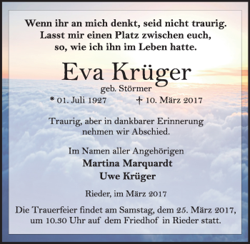 Traueranzeige von Eva Krüger von Mitteldeutsche Zeitung Quedlinburg