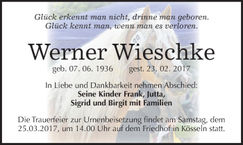Traueranzeige von Werner Wieschke von Mitteldeutsche Zeitung Halle/Saalkreis