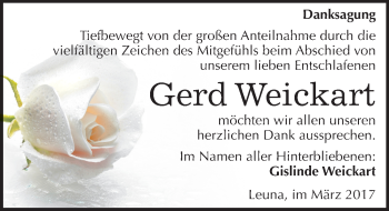 Traueranzeige von Gerd Weickart von Mitteldeutsche Zeitung Merseburg/Querfurt