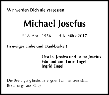 Traueranzeige von Michael Josefus von Mitteldeutsche Zeitung Halle/Saalkreis