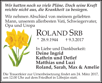 Traueranzeige von Roland Srb von Mitteldeutsche Zeitung Halle/Saalkreis