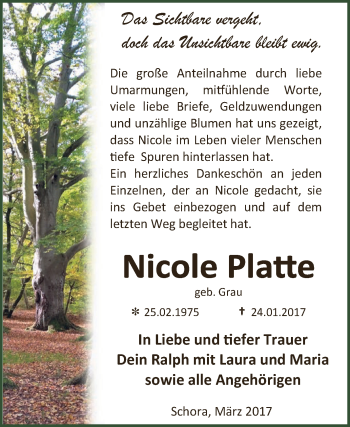 Traueranzeige von Nicole Platte von WVG - Wochenspiegel Dessau / Köthen