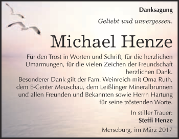 Traueranzeige von Michael Henze von Super Sonntag Halle