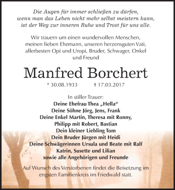 Traueranzeige von Manfred Borchert von Mitteldeutsche Zeitung Merseburg/Querfurt