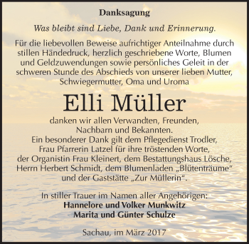 Traueranzeige von Elli Müller von Mitteldeutsche Zeitung Wittenberg