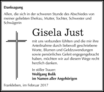 Traueranzeige von Gisela Just von Super Sonntag Halle