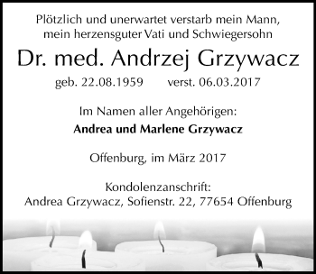 Traueranzeige von Andrzej Grzywacz von Mitteldeutsche Zeitung Mansfelder Land