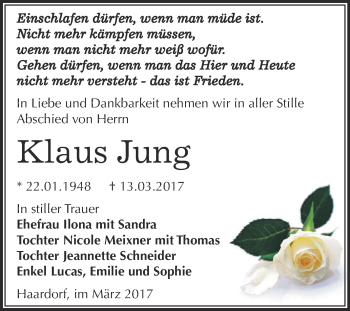 Traueranzeige von Klaus Jung von Super Sonntag Zeitz
