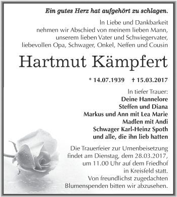 Traueranzeige von Hartmut Kämpfert von Super Sonntag SGH Mansf. Land