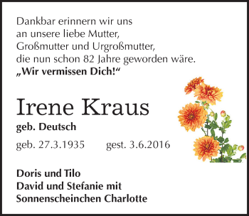 Traueranzeige von Irene Kraus von Mitteldeutsche Zeitung Köthen