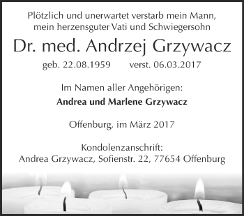 Traueranzeige von Andrzej Grzywacz von Super Sonntag SGH Mansf. Land