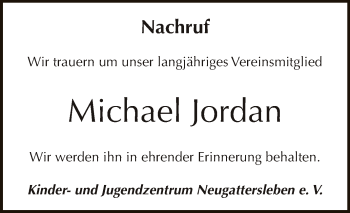 Traueranzeige von Michael Jordan von Super Sonntag Bernburg