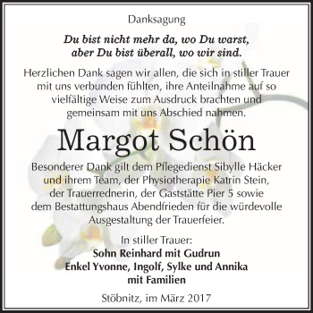 Traueranzeige von Margot Schön von Super Sonntag Halle