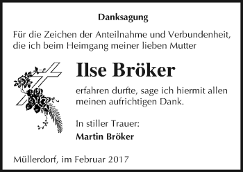 Traueranzeige von Ilse Bröker von Mitteldeutsche Zeitung Halle/Saalkreis