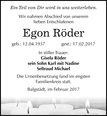 Traueranzeige von Egon Röder von Mitteldeutsche Zeitung Naumburg/Nebra