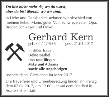 Traueranzeige von Gerhard Kern von Super Sonntag SGH Mansf. Land