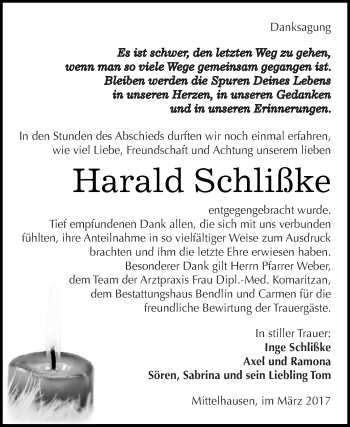 Traueranzeige von Harald Schlißke von Super Sonntag SGH Mansf. Land