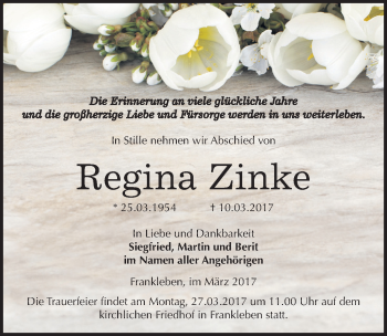 Traueranzeige von Regina Zinke von Mitteldeutsche Zeitung Merseburg/Querfurt