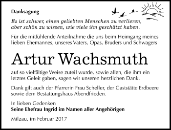 Traueranzeige von Artur Wachsmuth von Mitteldeutsche Zeitung Merseburg/Querfurt