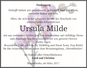 Traueranzeige von Ursula Milde von Super Sonntag Halle